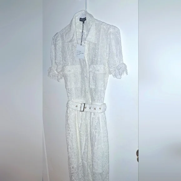 60%OFF Nwt Generation Love Claudia Puff Sleeve White Lace Belted Dress MSRP  $398
